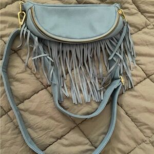 Lil Bees Chic Fringed Light Blue Crossbody Bag